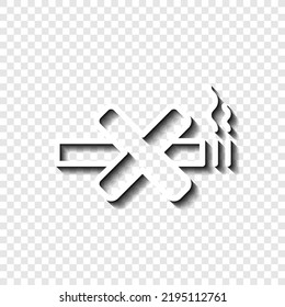 No smoking simple icon vector. Flat design. White with shadow on transparent grid. 