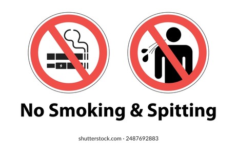 No Smoking and No Spitting Warning Sign and Label Vector Graphic.