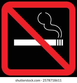 No smoking square sign with dark, black background. Clear, concise symbol prohibiting smoking in a designated area.