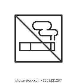 No fumar, signo cuadrado, icono lineal. Línea con trazo editable