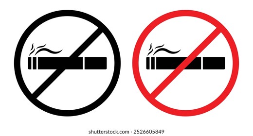 No smoking Stop smoke. Hotel service Cigarette line and flat icons set, editable stroke isolated on white, linear vector outline illustration, symbol logo design style.