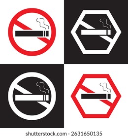 No smoking Stop smoke. Hotel service Cigarette line and flat icons set, isolated on white, flat and linear vector outline illustration, symbol logo design style. Eps 10