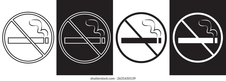 No smoking Stop smoke. Hotel service Cigarette line and flat icons set, isolated on white, flat and linear vector outline illustration, symbol logo design style. Eps 10