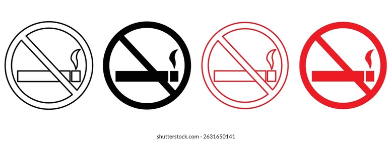 No smoking Stop smoke. Hotel service Cigarette line and flat icons set, isolated on white, flat and linear vector outline illustration, symbol logo design style. Eps 10