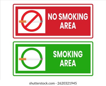 No smoking symbol and smoking area, with realistic illustration. Vector of burning cigarette smoke