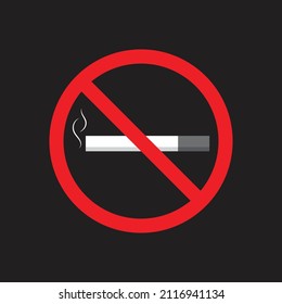 No smoking symbol. Smoke free, smoking is not allowed badge vector illustration sign on black background