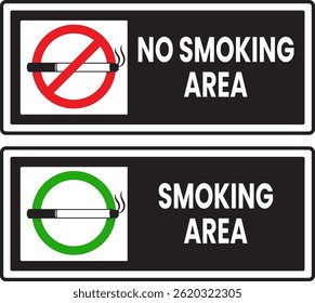 No smoking symbol and special smoking area, with realistic illustration. Vector of burning cigarette smoke
