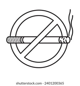 No smoking symbol vector line icon with burning filter cigarette for No Smoking Day on March 11