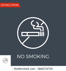 No Smoking Thin Line Vector Icon. Flat Icon Isolated on the Black Background. Editable Stroke EPS file. Vector illustration.