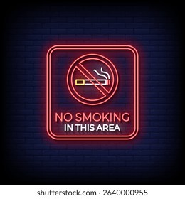 no smoking in this area neon sign with brick wall background vector