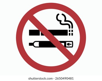 No Smoking and Vaping Allowed Signs. Cigarette and E-Cig Prohibition Symbols. Smoking Area Vector Illustration. no smoking, no vaping, smoking ban, vaping ban, warning, health, public place, tobacco.