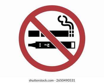Proibido Fumar e Vaping Permitido Sinais. Símbolos de Proibição de Cigarros e E-Cig. Ilustração de vetor da área de fumagem. não fumar, não vaporizar, proibição de fumar, proibição de vaporização, aviso, saúde, lugar público, cigarro.