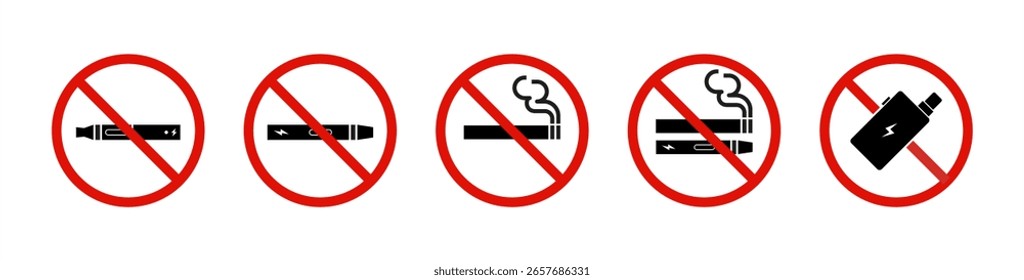 No fumar y vapear signos permitidos. Símbolos de prohibición de cigarrillos y cigarrillos electrónicos. Zona de fumadores Vector 10 eps.