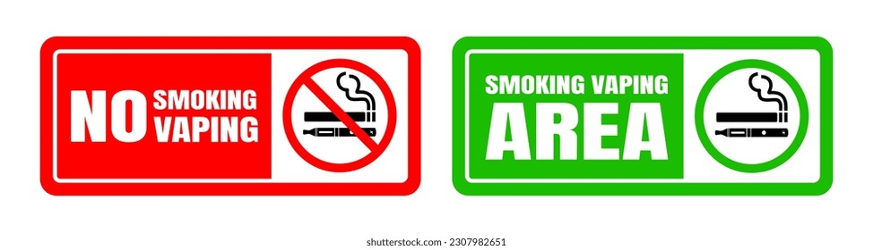 No fumar, no se pone un cartel de zona de vapor y de fumadores. Icono de signo prohibido aislado en ilustración vectorial de fondo blanco. Cigarrillo, violar en círculo de prohibición y área permitida verde.