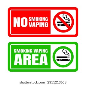 No fumar, no se pone un cartel de zona de vapor y de fumadores. Icono de signo prohibido aislado en ilustración vectorial de fondo blanco. Cigarrillo, violar en círculo de prohibición y área permitida verde.