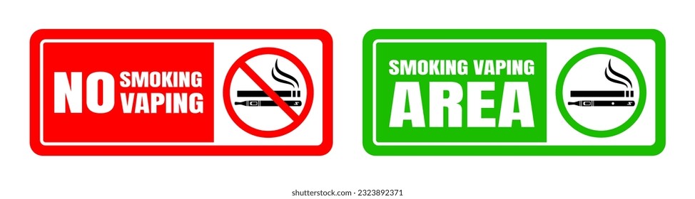 No fumar, no se pone un cartel de zona de vapor y de fumadores. Icono de signo prohibido aislado en ilustración vectorial de fondo blanco. Cigarrillo, violar en círculo de prohibición y área permitida verde.