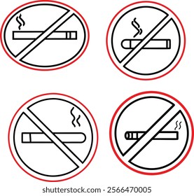 No smoking no vaping and smoking area sign set. Forbidden sign icon isolated on white background vector illustration.