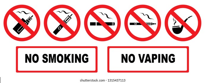 No Smoking. No Vaping. Set Prohibition Icons.  