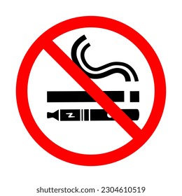 No smoking no vaping sign. Forbidden sign icon isolated on white background vector illustration. Cigarette, vape and smoke and in prohibition circle.