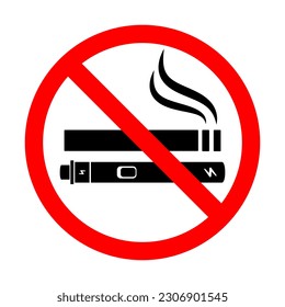 No smoking no vaping sign. Forbidden sign icon isolated on white background vector illustration. Cigarette, vape and smoke and in prohibition circle.