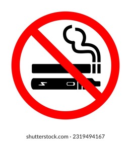 No fumar, no hay señal de vapor. Icono de signo prohibido aislado en ilustración vectorial de fondo blanco. Cigarrillo, uva y humo y en círculo de prohibición.