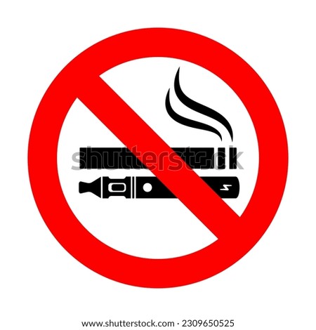 No smoking no vaping sign. Forbidden sign icon isolated on white background vector illustration. Cigarette, vape and smoke and in prohibition circle.