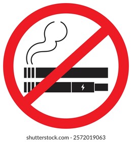 No Smoking or no vaping sign. Perfect prohibition graphic design for depicting cigarettes and e-cigarettes.