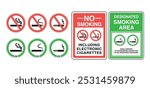 No Smoking and Vaping Signs. Cigarette and E-Cig Prohibition Symbols. Vector Illustrations for Smoking and Non-Smoking Areas.
