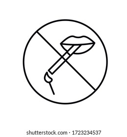 No smoking vector black icon. lips of a cigarette and match crossed out. ban on smoking in the circle.