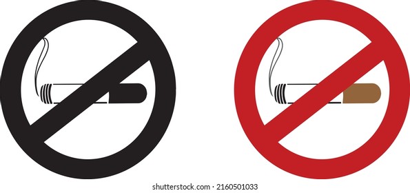 No fumar vector. Negro y blanco y coloreado Burn cigarrillo y prohibición de cantar. 