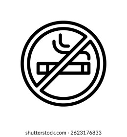 No Smoking Vector for Health Awareness and Clean Air. Prohibited cigarette illustration. Public safety and anti-smoking concept. Line Icon