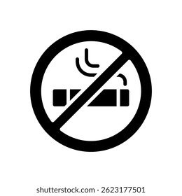 Proibido fumar Vetor para a conscientização da saúde e ar limpo. Ilustração de cigarro proibida. Segurança pública e conceito anti-tabagismo. Ícone de Glifo