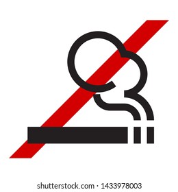 No smoking vector icon, cigarette and red crossed line. Smoking forbidden warning sign