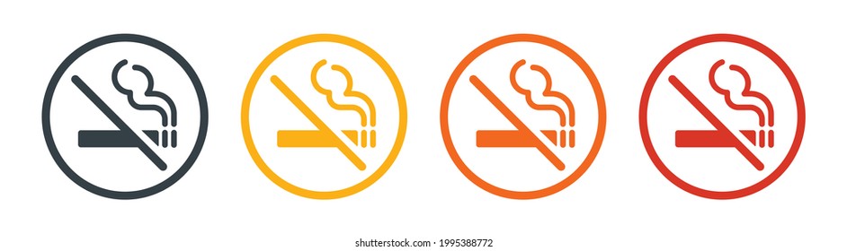 Icono vectorial de no fumar. Prohibido fumar cigarrillo, no hay señal de advertencia de zona de fumadores. Cabeza con cigarrillo.