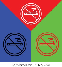 No smoking Vector icon, Outline style, isolated on Red, Blue and Green Background.