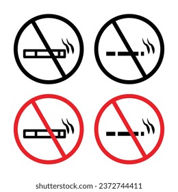 No smoking Vector Icon Set. Don't smoke sign. Quit cigarette icon in black filled and outlined style.