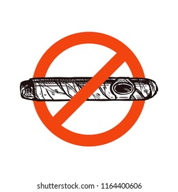 No Smoking Vector Icon With Sketch Hand Drawn Cigar