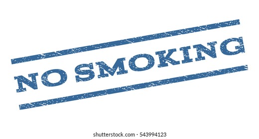 No Smoking watermark stamp. Text caption between parallel lines with grunge design style. Rubber seal stamp with unclean texture. Vector cobalt blue color ink imprint on a white background.