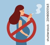 No smoking while pregnant concept vector illustration. Pregnant woman inside no smoking sign in flat design.