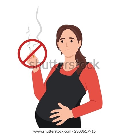 No smoking while pregnant concept vector illustration. Pregnant woman inside no smoking sign in flat design. Flat vector illustration isolated on white background