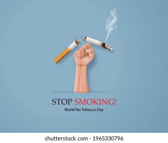  No smoking and World No Tobacco Day with hand anti cigarette,paper collage style with digital craft .