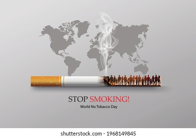  No smoking and World No Tobacco Day with many people and hand anti cigarette in city,paper collage style with digital craft .