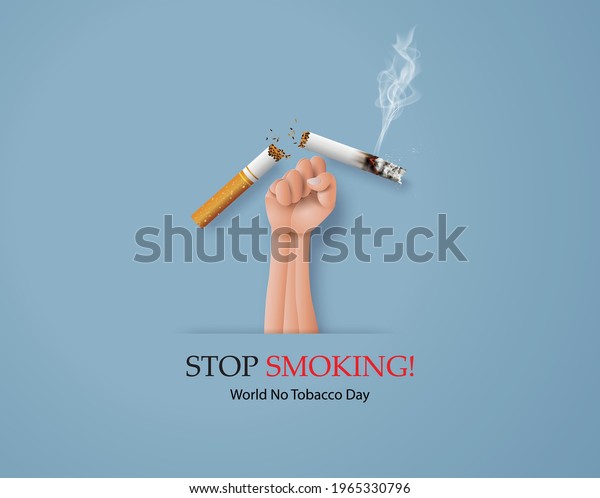  No smoking and World\
No Tobacco Day with hand anti cigarette,paper collage style with\
digital craft .
