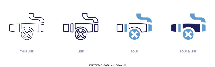 No smoking zone icon in 4 different styles. Thin Line, Line, Bold, and Bold Line. Duotone style. Editable stroke.