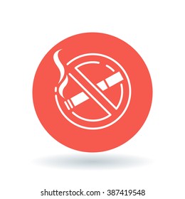 No Smoking Zone Icon. Non Smoking Area Sign. Cigarette Prohibited Symbol. White Icon On Red Circle Background. Vector Illustration.