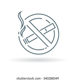 No smoking zone icon. Smoking prohibited sign. No cigarette smoke area symbol. Thin line icon on white background. Vector illustration.