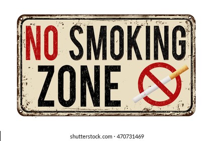 No smoking zone vintage rusty metal sign on a white background, vector illustration