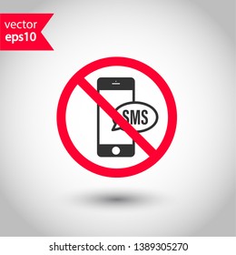 No SMS phone icon. Forbidden smartphone icon. No mobile phone vector sign. Prohibited calling vector icon. Warning, caution, attention, restriction flat sign design. Do not call, no SMS sign