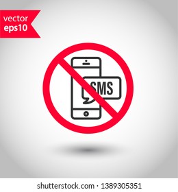 No SMS phone icon. Forbidden smartphone icon. No mobile phone vector sign. Prohibited calling vector icon. Warning, caution, attention, restriction flat sign design. Do not call, no SMS sign