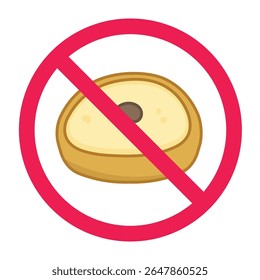 No snack sign, do not eat snack warning, traditional cake with red crossed circle symbol, forbidden snack sign, no cake icon
